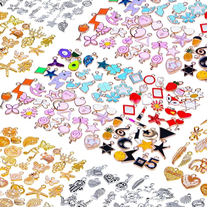 Mckanti 150PCS Bracelet Charms, Silver Bracelet Gold Plated Enamel Charms Pendants for Necklace Bracelet Jewelry Making and Crafting