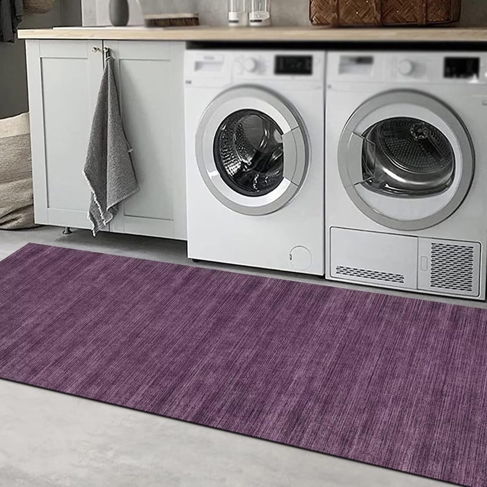 Läufer Teppich Lang Flur Küche rutschfest Waschbar Korridor Teppichmatten Dunkelviolett 80X500CM Küchenteppich Küchenläufer Modern Teppichläufer Flur Schlafzimmer Wohnzimmer Meterware Eingang