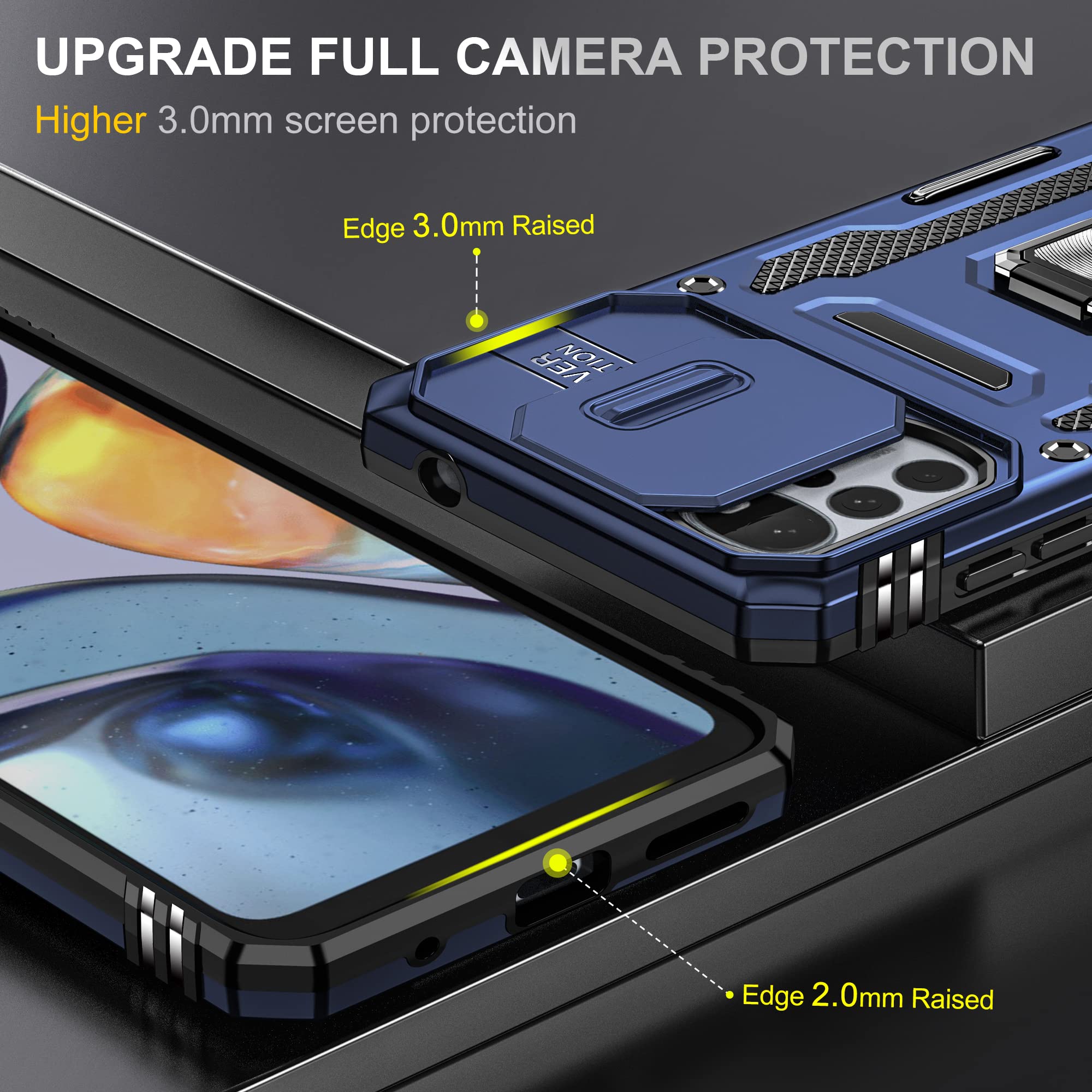 RMSOL Cover Per Motorola Moto G22 | Custodia Scorrevole Con Protezione Fotocamera | Antiurto Militare Con Anello 360° | Rosso - 4