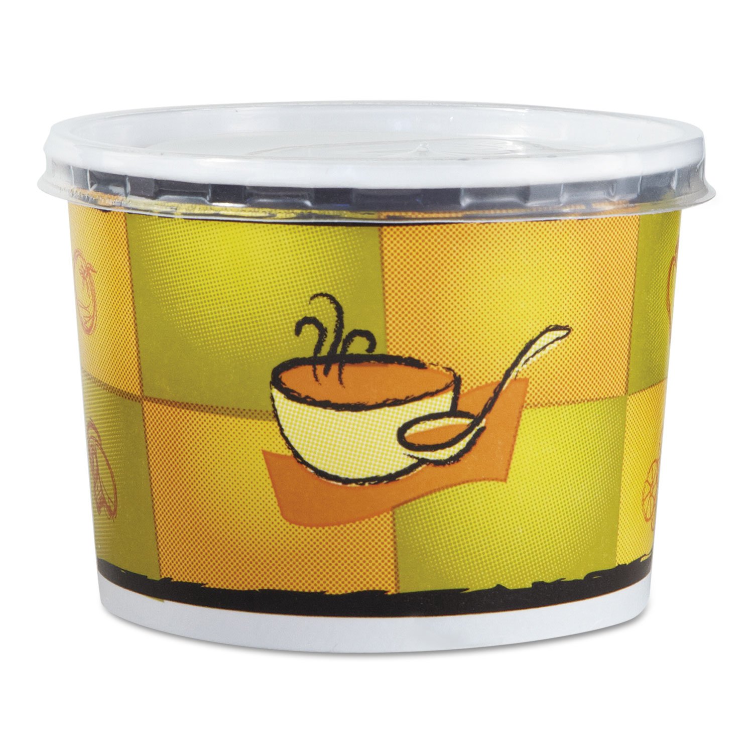 Huhtamaki Streetside Squat Paper Food Container W/Lid, Streetside Design, 12oz, 250/ct