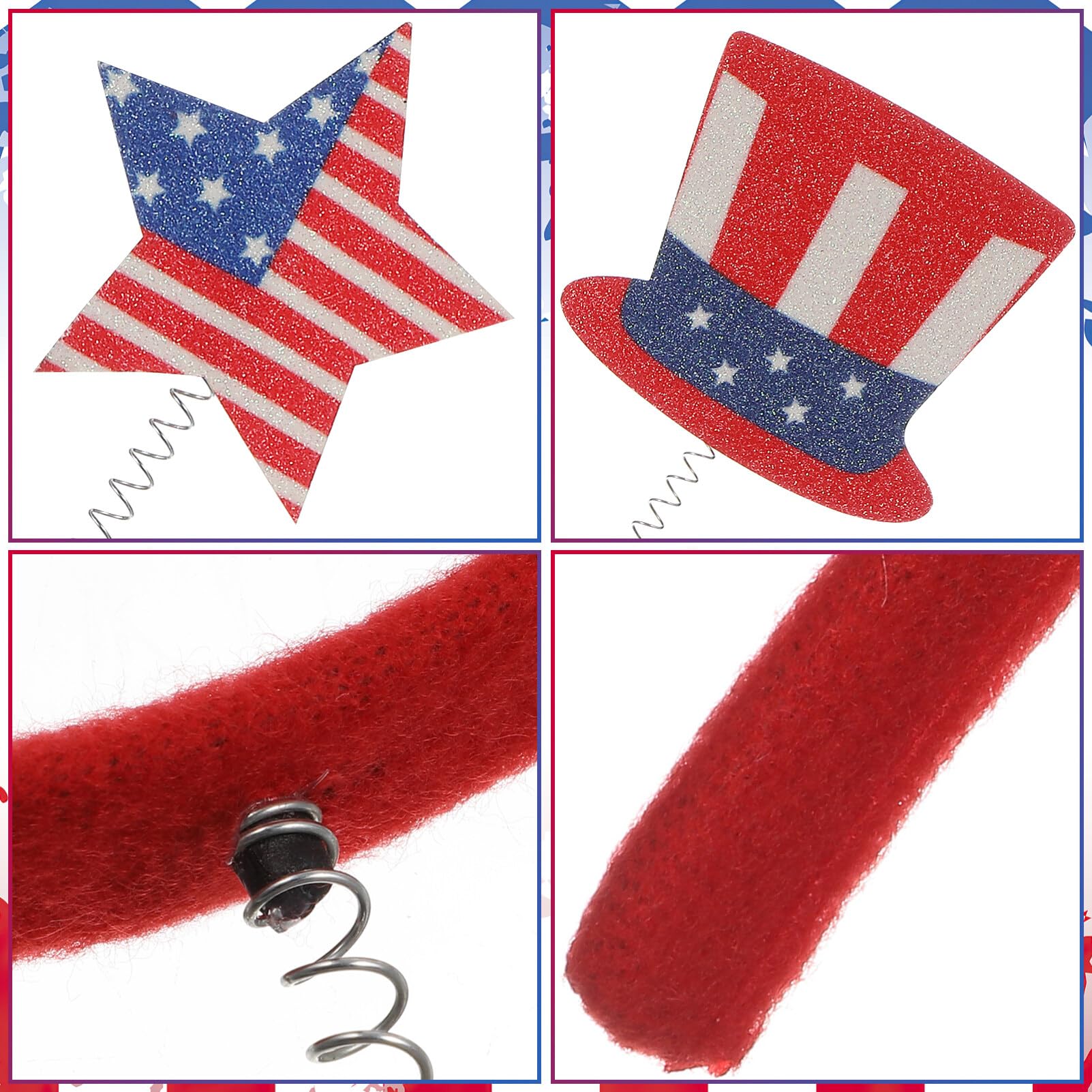 VALICLUD Cerchietto per capelli con stella, 4 pezzi, per festa del 4 luglio, con bandiera americana, cappello a cilindro, bopper, patriottico, per festa dell'indipendenza