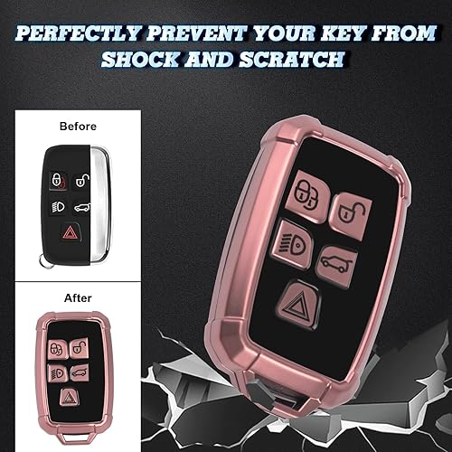 Miniatura 5 de Xotic Tech - Funda de poliuretano termoplástico rosa con 5 botones impresos, con llavero, compatible con Range Rover Sport Evoque Velar Discovery4