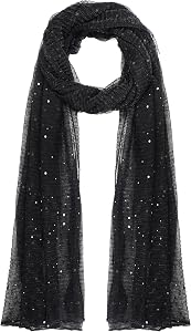Nydotd Women Sequin Bandana Summer Silk Mesh Scarf Sheer Long Beach Glitters Shawl Wrap hijab for Evening Dresses