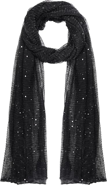 Nydotd Women Sequin Bandana Summer Silk Mesh Scarf Sheer Long Beach Glitters Shawl Wrap hijab for Evening Dresses