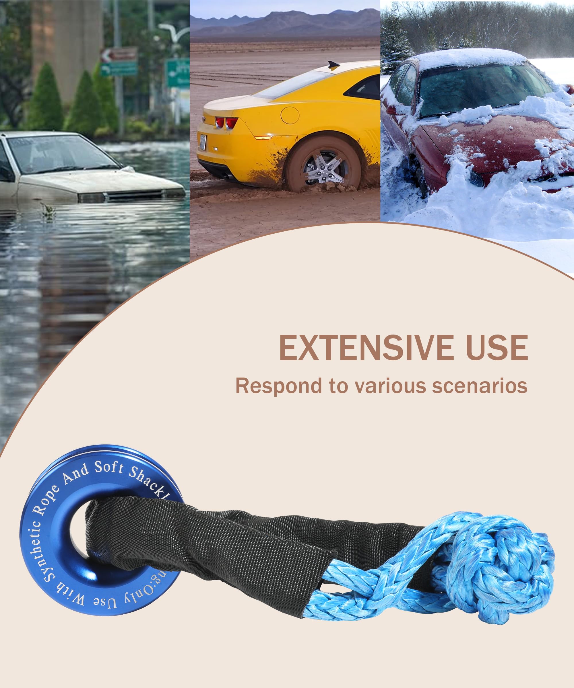 Recovery Ring Winch Snatch Recovery Ring Car Accessories Lightweight Soft Shackle Recovery Ring 56000LBS Breaking Strength Soft Shackle — view 6