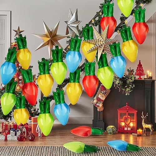 Miniatura 2 de DBKL 60 Pcs Christmas Balloons - Xmas Light Bulb Foil Balloons in Red, Blue, Gold, Green for Christmas Party Decorations