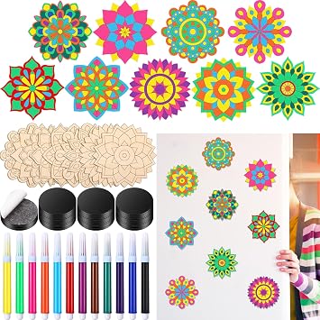 Vercraft 18 Sets Wooden Mandala Magnets DIY, Self Adhesive, Classic Style