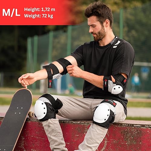 Miniatura 6 de SKATEWIZ Almohadillas de patineta para adultos 6 piezas Coderas y muñequeras de protección para mujeres y hombres, para patineta, patineta, patineta