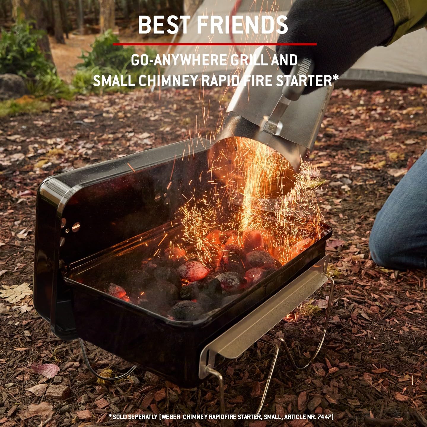 Weber Go-Anywhere Grill węglowy, powierzchnia grilla 42 x 26 cm, lekki przenośny grill BBQ, grill z emaliowaną misą i pokrywą, składane nóżki - Czarny (1131004)