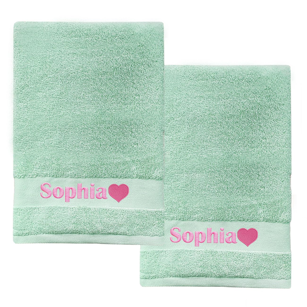 SWETHT 2-Piece Personalised Embroidered Hand Towel with Custom Name,Monogrammed Towel Gift for Baby, Kids & Adults | Unique Wedding, Birthday Gift Idea 100% Cotton (Green, 2PCS Hand Towel(35cmx75cm)) — image 1