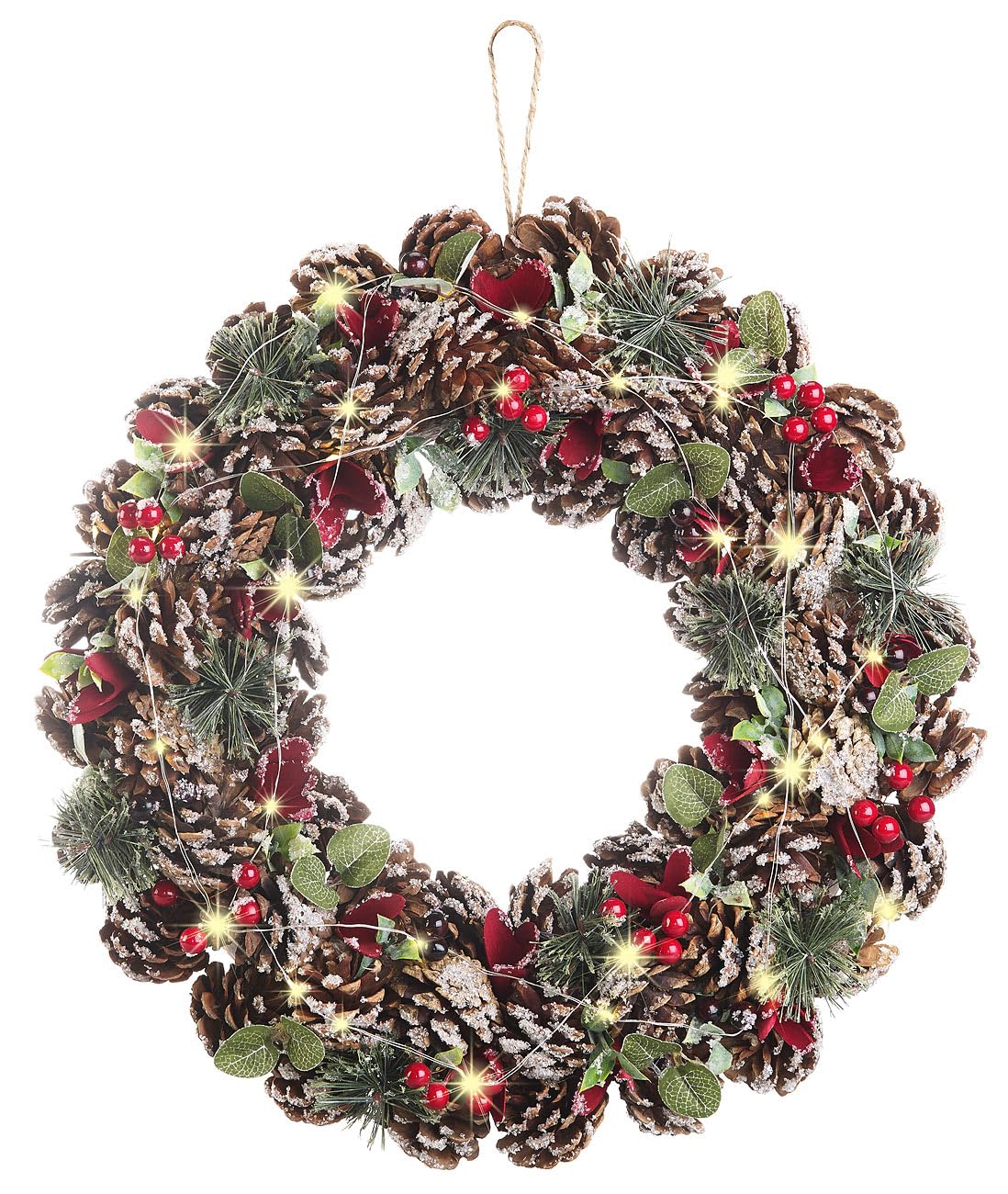 infactory Kranz: Advents- und Weihnachtskranz mit LED-Beleuchtung, rot/grün, Ø 44 cm (LED Adventskranz, Türkranz Weihnachten, außen)