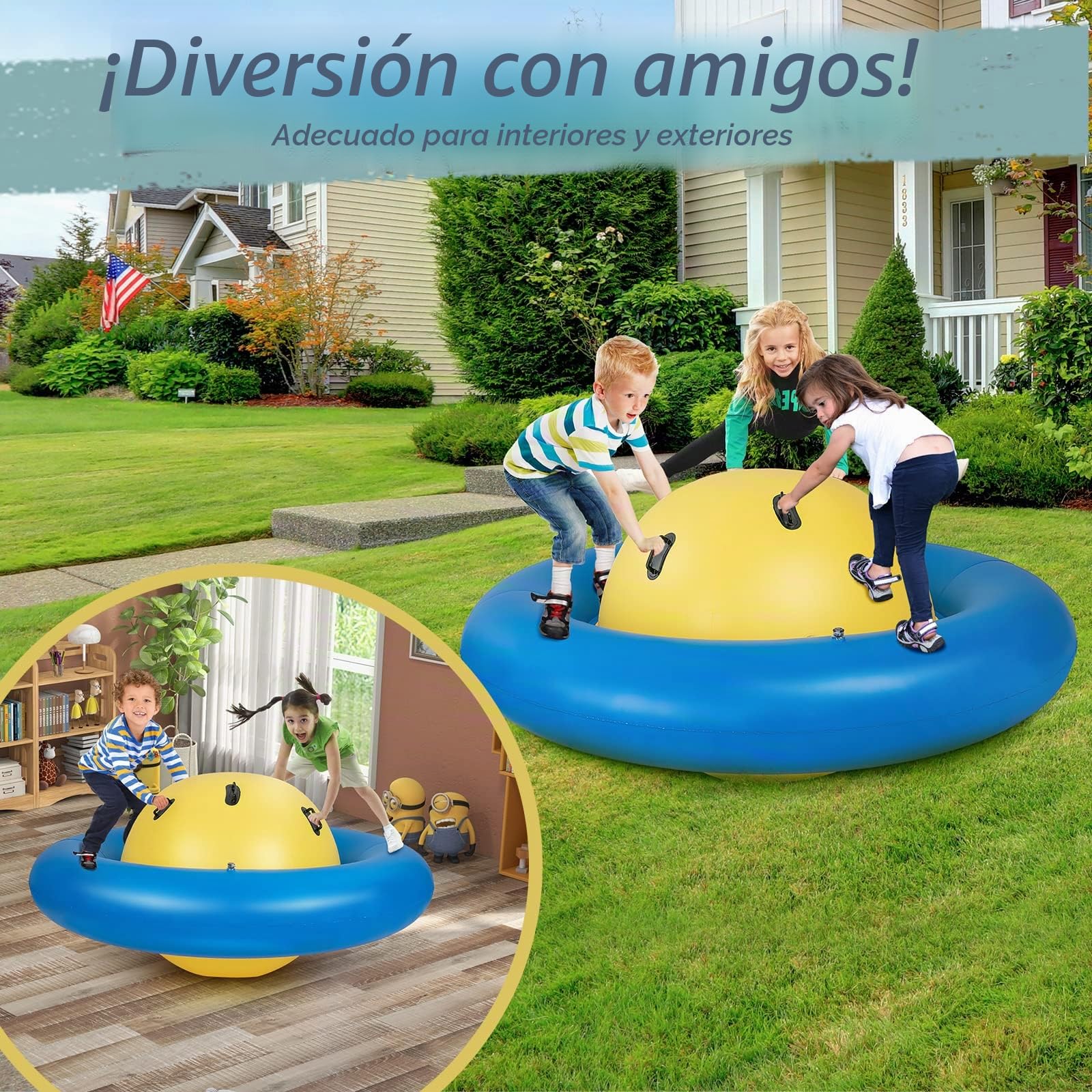 GOPLUS - Bala inflable inflable para niños (giratoria, para jardín, hasta 3 niños, capacidad 113 kg, juego al aire libre, divertido, para niños de 5 años+ bomba no incluida (azul)