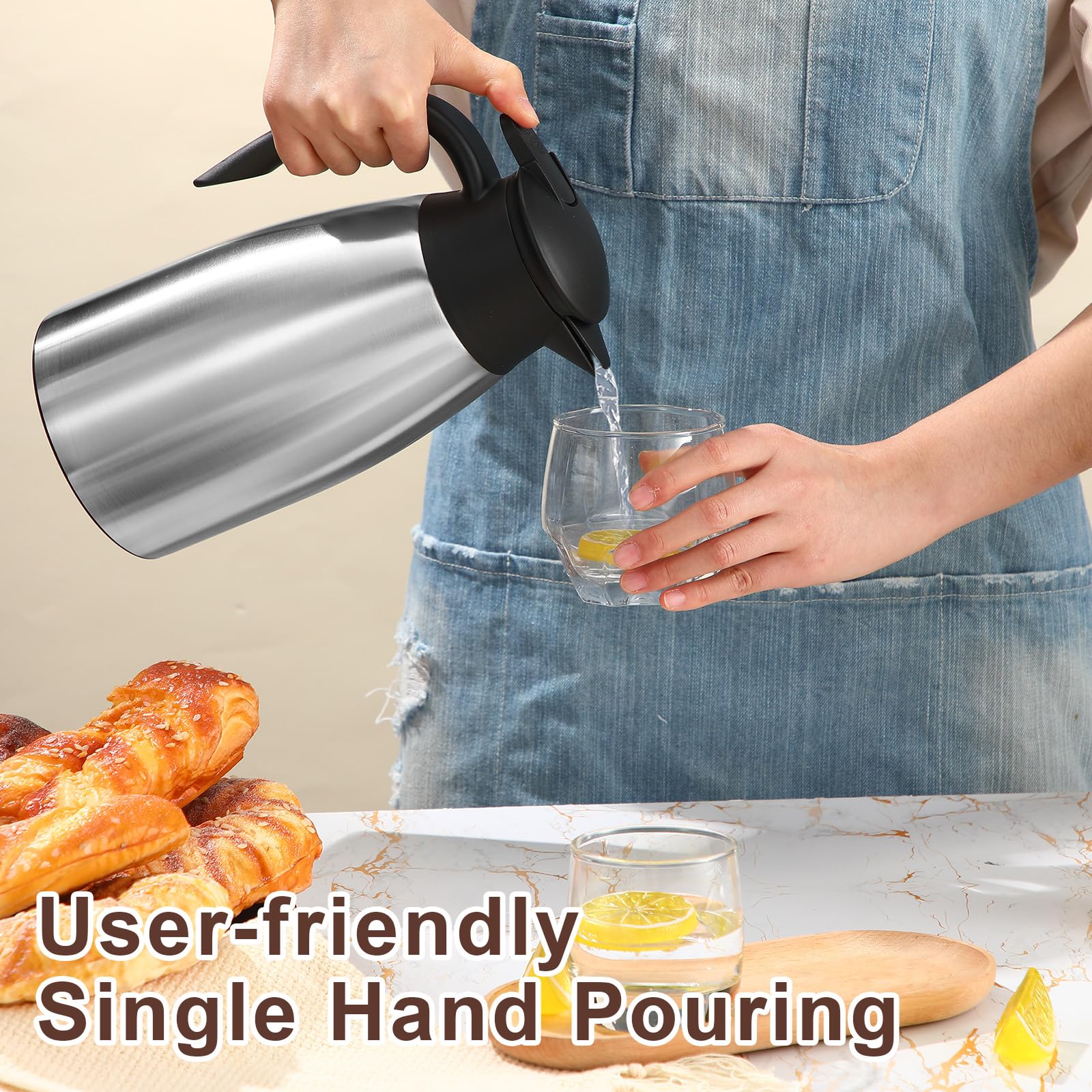Norme 2 jarras térmicas de café de acero inoxidable aisladas para líquidos calientes al vacío, dispensador de crema con cepillos para mantener la leche caliente (plata, 31 onzas)