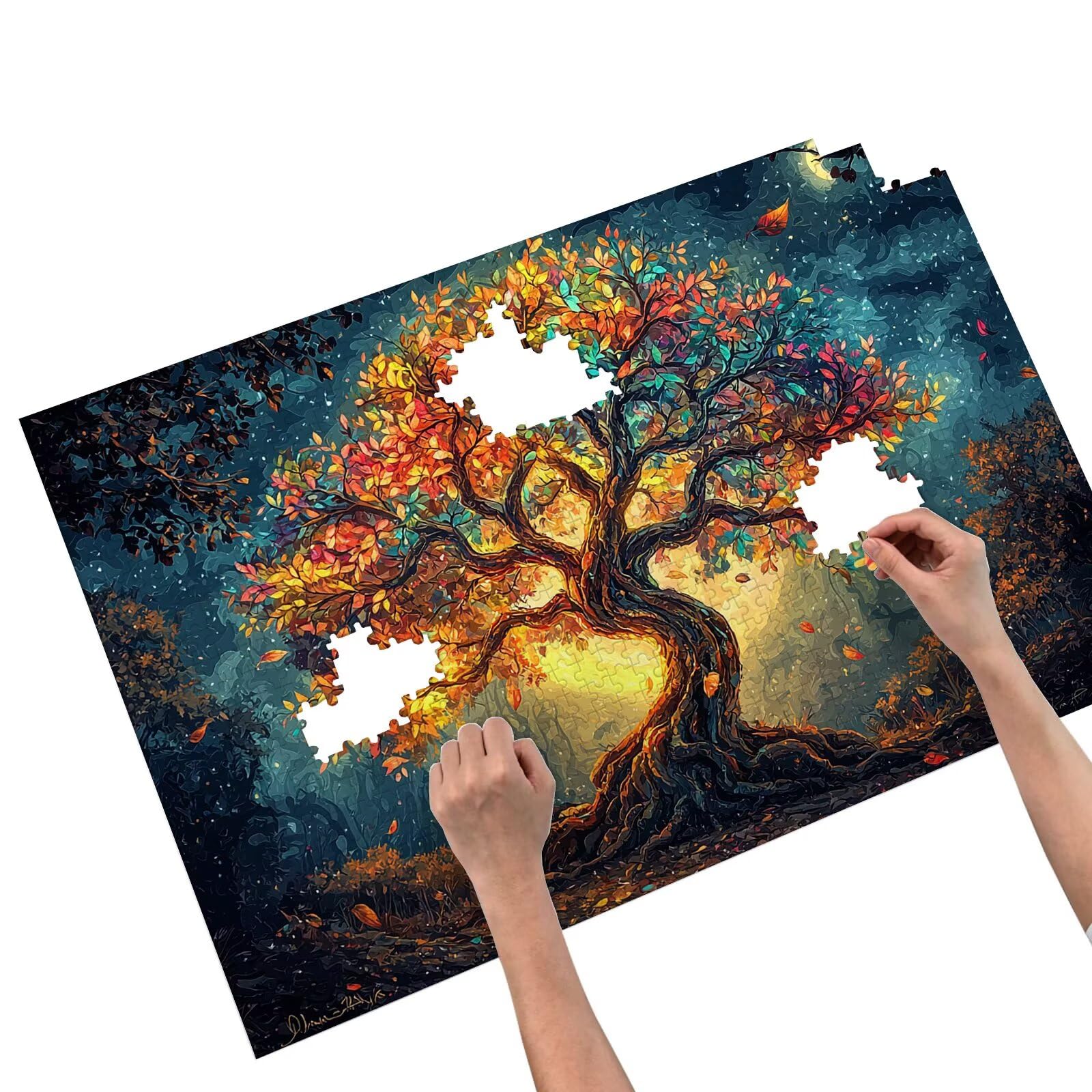 Puzzle 3000 Pièces, Puzzle 3000 Pièces Adultes en Bois, Bricolage Jeu Éducatif avec Boite Cadeau pour Adultes, Bois Épais et Résistant, Puzzles pour Décor, Cadeau Femme, Thème: Arbre de Vie, E-33