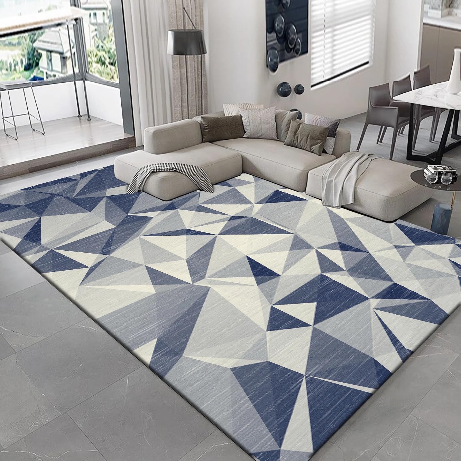 Balkon deko Leicht Zu Reinigender, Rutschfester, Blau-gelber Teppich Mit Geometrischem Design,Teppich küche waschbar balkondeko,200x300cm