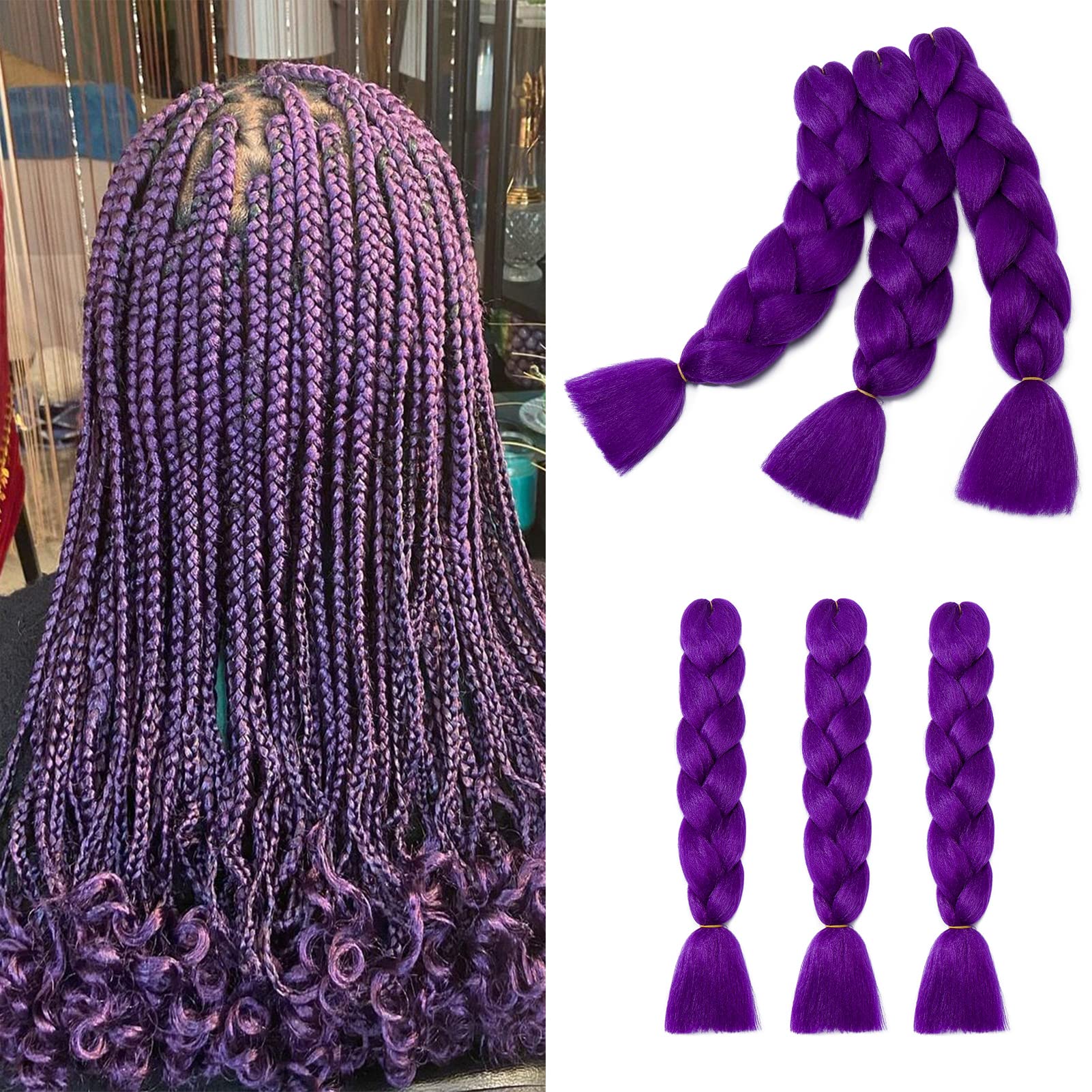Gairyan Treccine Africane Extension per Treccine Afro Capelli Finti 24" Ombre confezione da 6, Treccia Capelli Sintetici Crochet Twist Jumbo Braids (Viola Scuro)