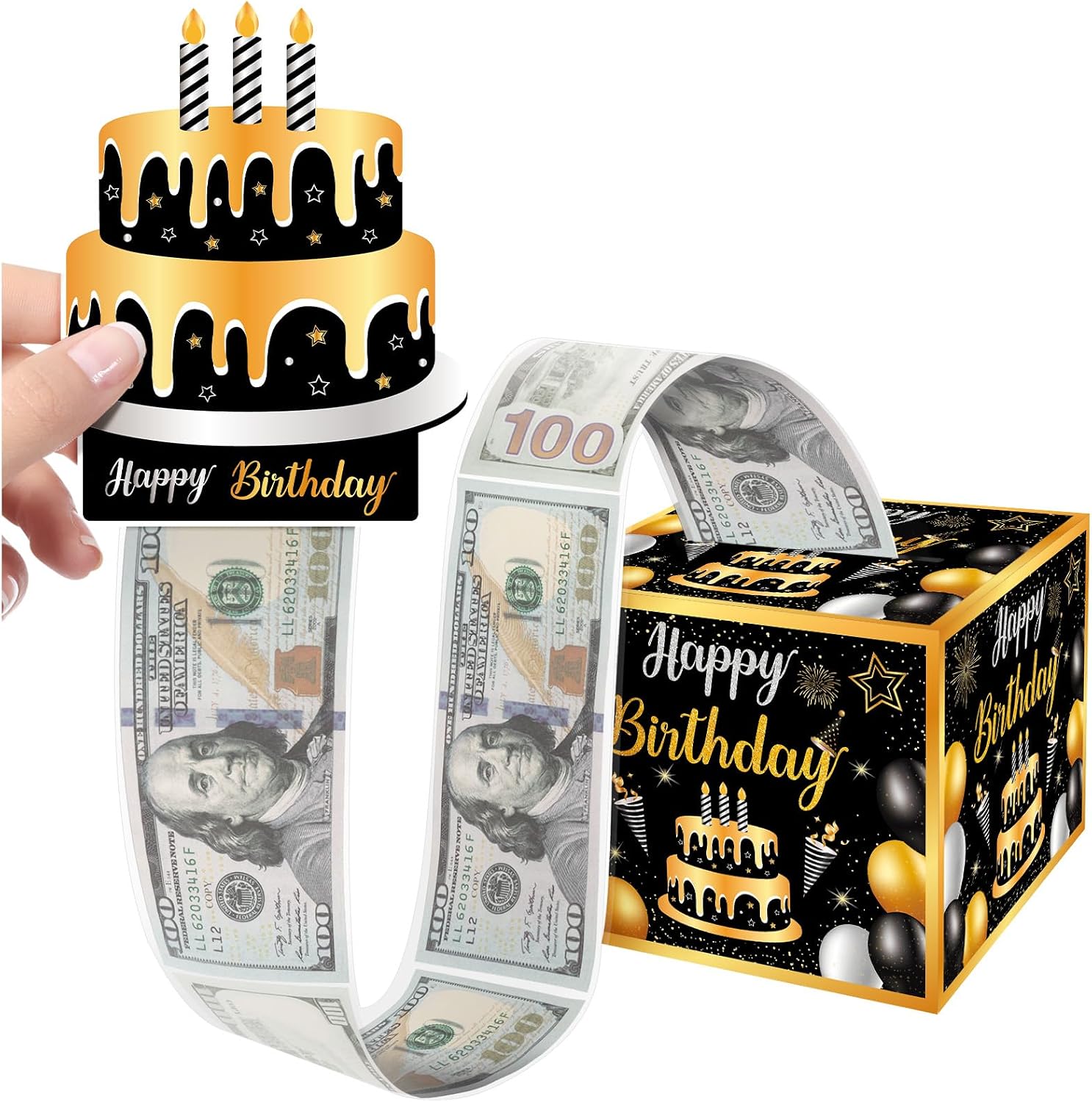 Lemicin Birthday Money Gift Box for Cash Surprise Money Roll Gift Box with Pull Out Card and 50 Transparent Bags DIY Set Funny Ways to Give Money as Gift for Parents Lovers Friends