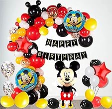 Fab Nation Confetti Micky Cartoon Birthday Decoration Theme Party Balloon Bouquet For Boys, Girls/Micky Cartoon Balloon Set +Foil Balloon + Banner/Kids Toys Balloon, Balloon Arc+Glue Dot (Set Of 65)