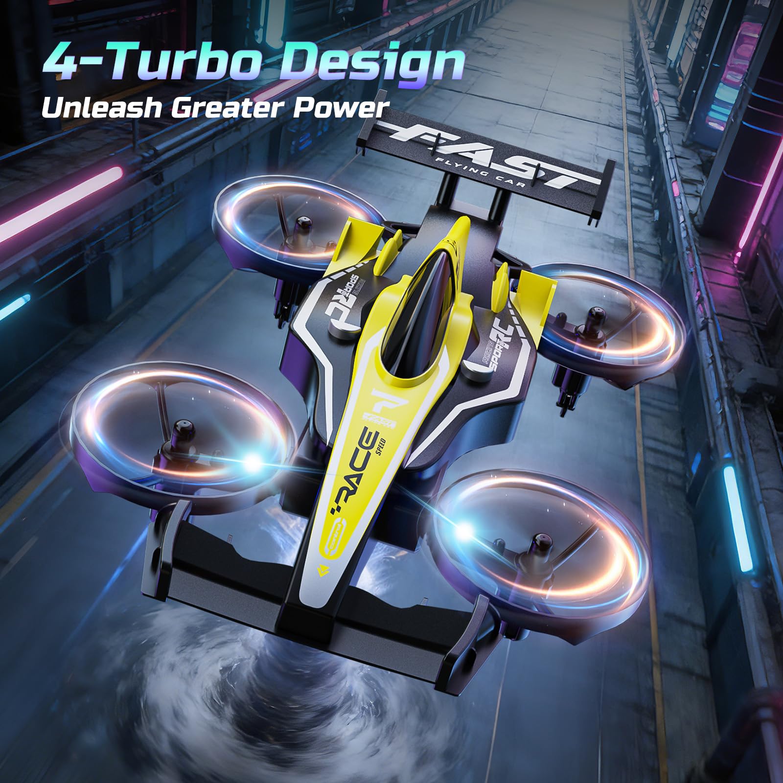 DEERC HT35 Mini Drone RC 2 in 1 per Bambini, Veicolo Acrobatico Terra-Aria | Drift a Terra, Flip a 360°, Mantenimento dell’Altitudine, 3 Velocità, Luci LED, 2 Batterie, Giocattolo RC Regalo per Bambini