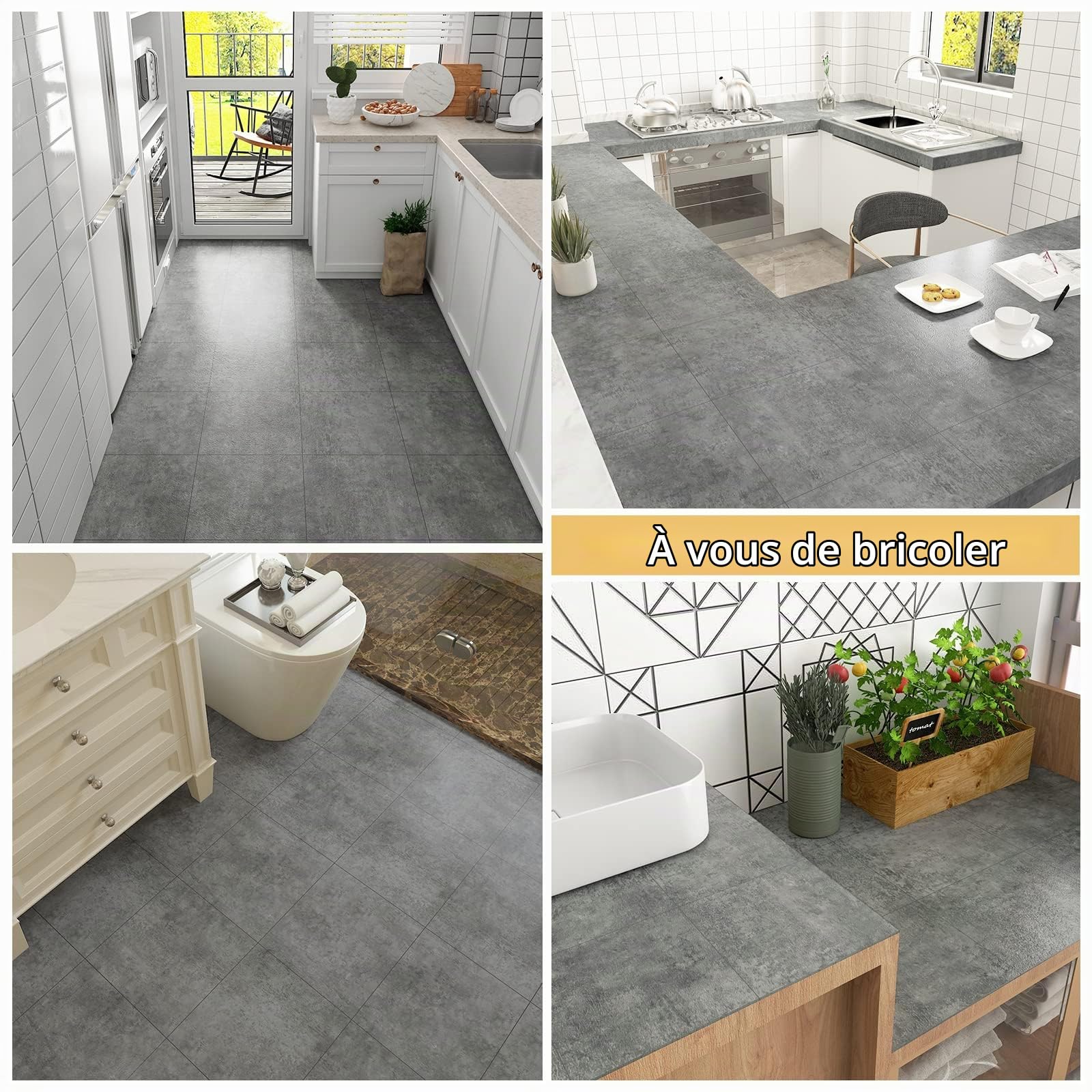 VEELIKE Carrelage Adhesif Sol Beton Gris Dalle PVC Adhesive Sol Beton Industriel Vintage Stickers Carrelage Cuisine Carrelage Salle de Bain Dalle PVC Garage 1.5mm 30 cm × 30 cm 24 Pièces