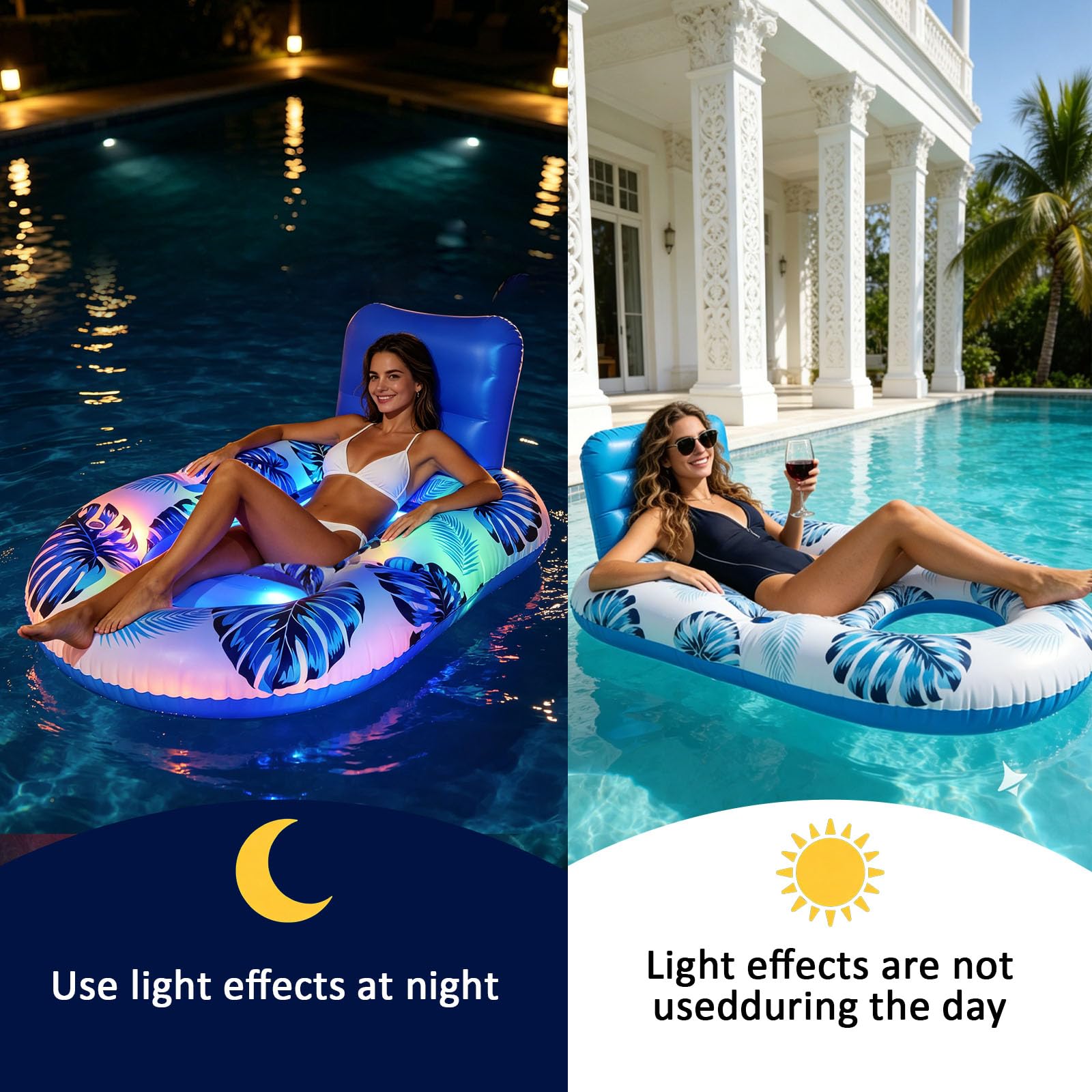 Mata do basenu LED, świecący nadmuchiwany pływak z oparciem, mata plażowa dla dorosłych, Hnflatable Pool Mattress, pływaki basenowe dla dorosłych