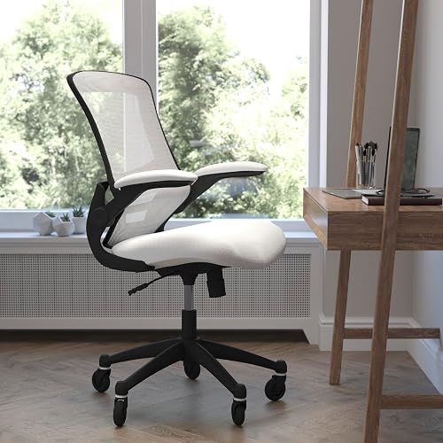 BizChair Kelista Mid-Back White Mesh Swivel Ergonomic Task Office Chair with Fli