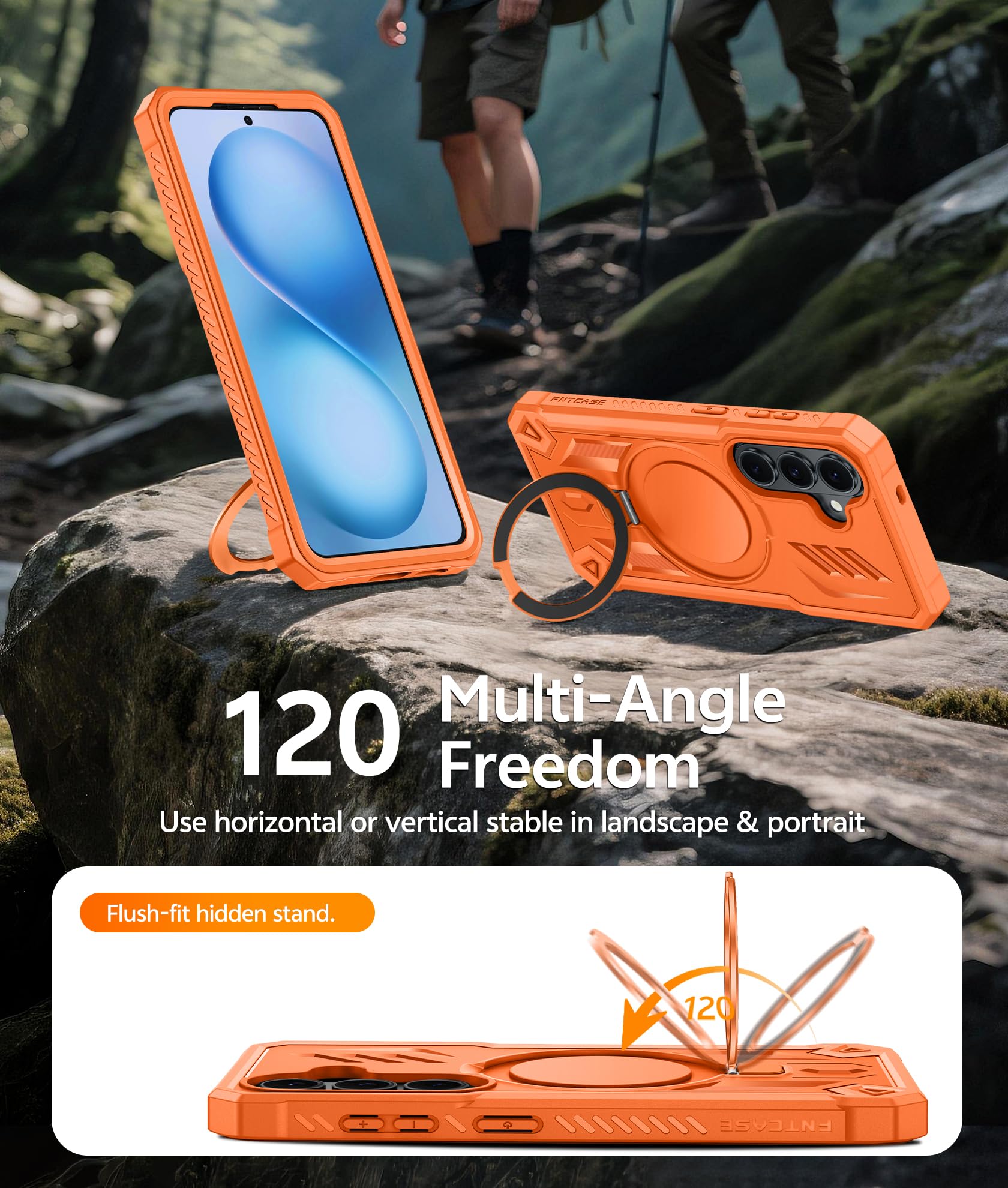 FNTCASE Funda para Samsung Galaxy S26 con 2 marcos frontales | Soporte de anillo magnético, protector de pantalla integrado, protección de grado militar resistente