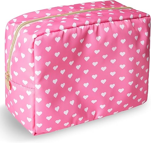 Miniatura 71 de izuzta Bolsa de maquillaje pequeña de nylon, linda bolsa preppy, bolsa con cremallera para cosméticos, Beige, Chico