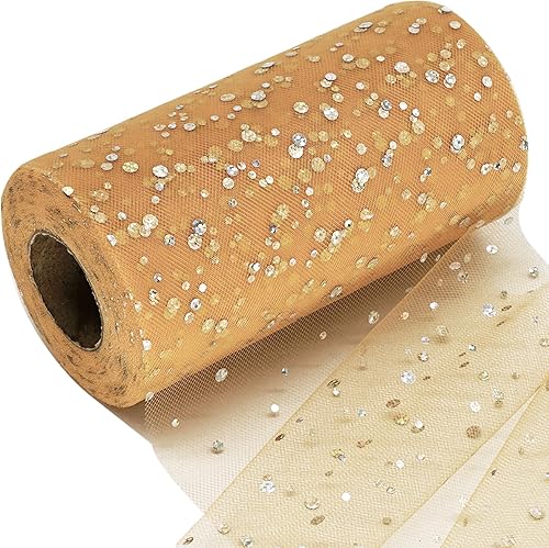 Rollos de tela de tul con purpurina de 6 pulgadas, 50 yardas (150 pies) de cinta brillante con lentejuelas y lunares para bricolaje, falda tutú,