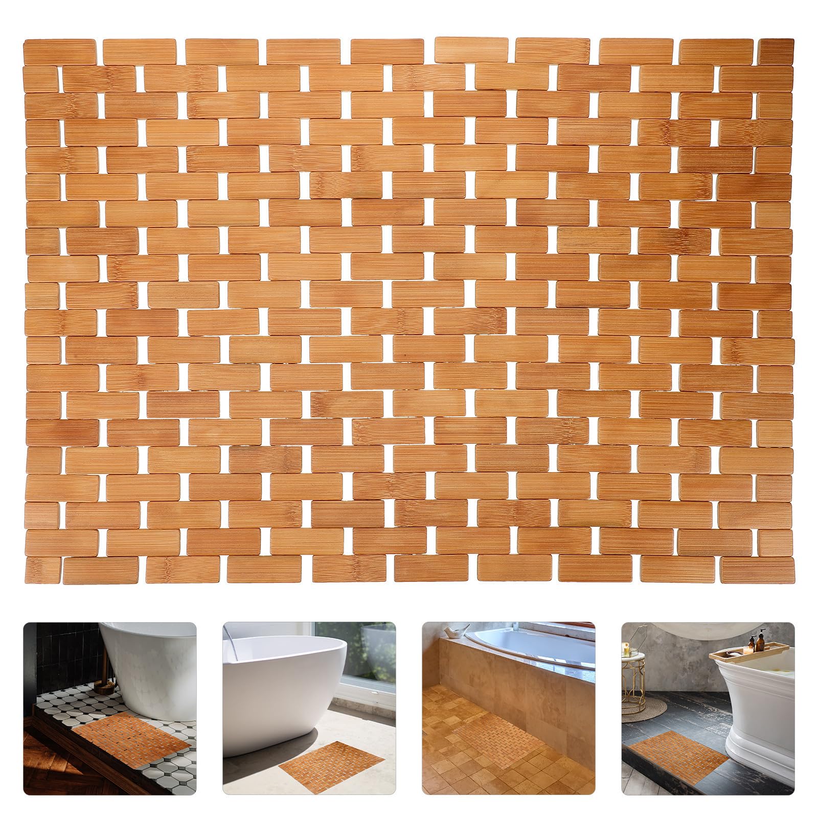 Alfombrilla de Ducha de Bambú Antideslizante, Color Caqui | Superficie Lisa, Uso en Dormitorio y Cuarto Infantil, Formato Tejida a Mano