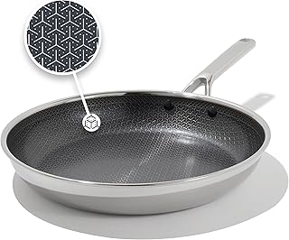 OXO Hybrid 12” Nonstick Stainless Steel Frying Pan, PFAS-Free Ceramic Skillet, Fusion Boost Tech for Powerful Searing, Induction & All Cooktop Compatible, Dishwasher Safe, Mirror Polished Tri-Ply