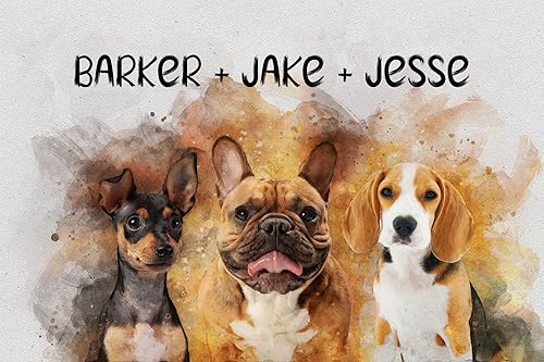 Awesometik Pintura personalizada de múltiples mascotas Retrato de perro y gato Póster y lienzo Impresión Perro Mamá Mascota Pintura Acuarela