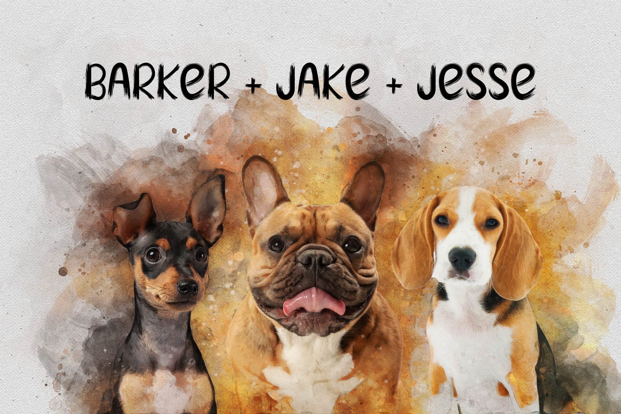 Awesometik Personalized Multiple Pets Portrait Painting of Dog and Cat Poster & Canvas Print Dog Mom Pet Painting Watercolor Illustration