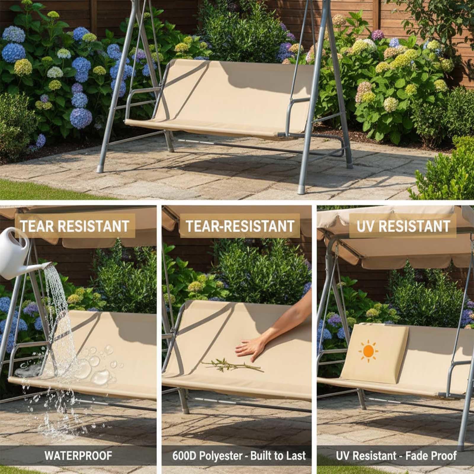 Fodera per Cuscino per Dondolo da Patio Tessuto Oxford 600D Copertura per Seduta di Dondolo Impermeabile per Veranda, Giardino, Cortile, Altalene,Coffee-127×48×52cm