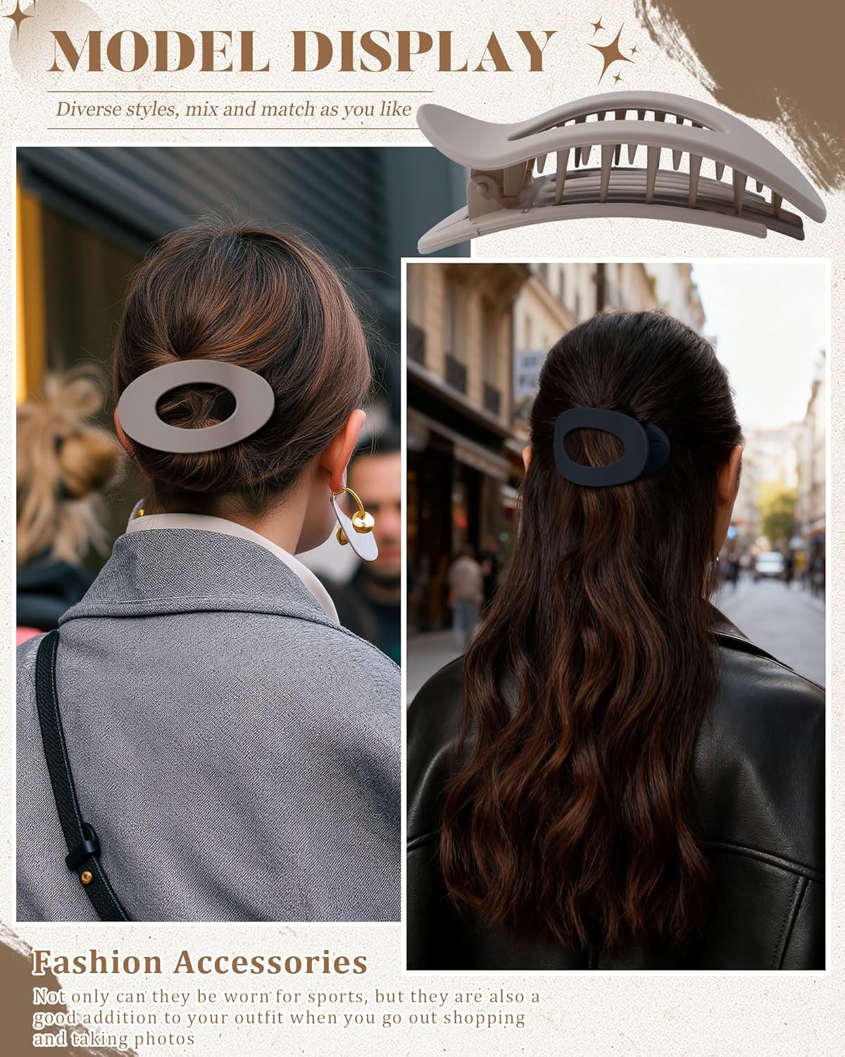 AWAYTR Flat Hair Clips For Women 4.33" Lay Flat Claw Clip for Hair 6Pcs Round Large Hair Claw Clips (Matte - Brown Series) - Image 5