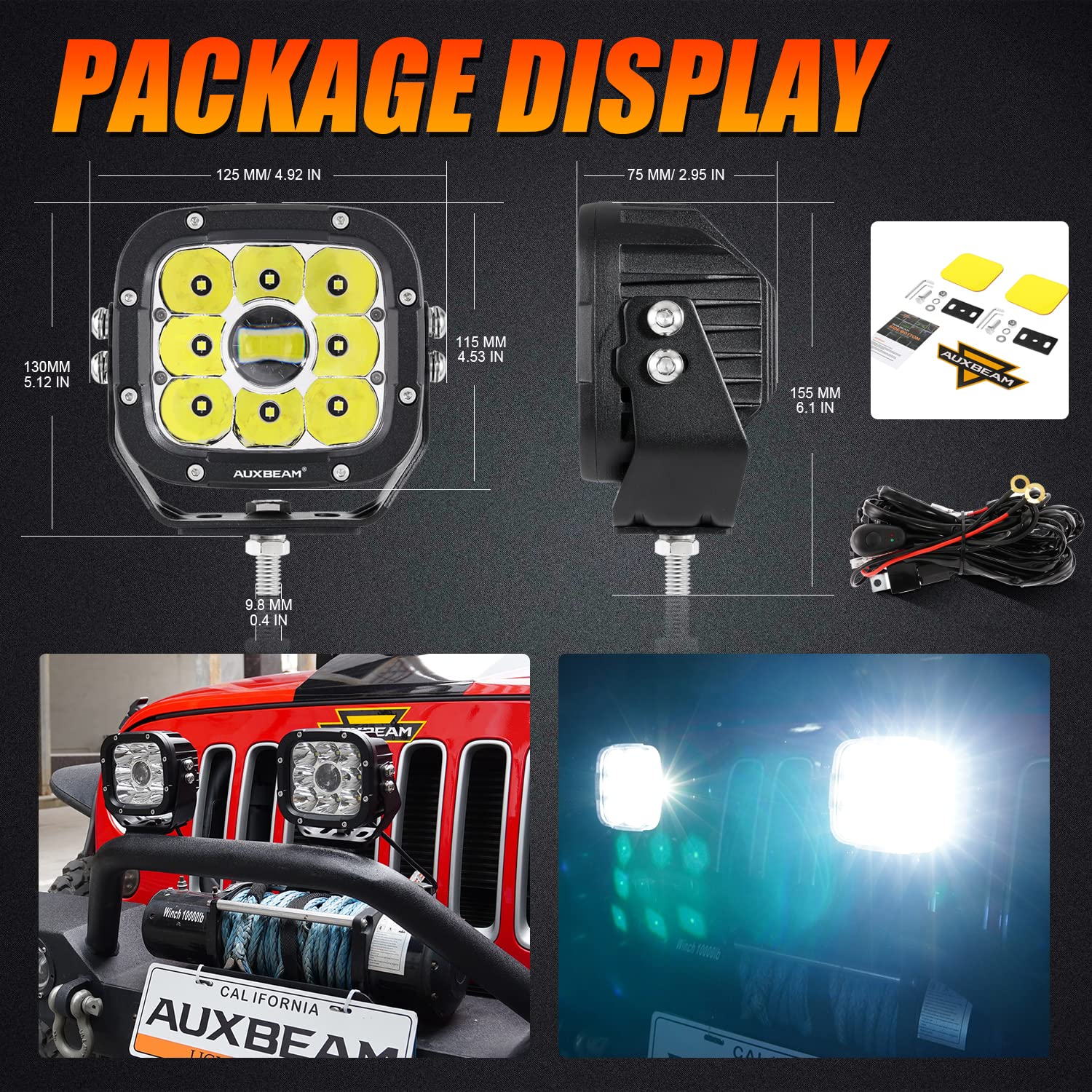 Auxbeam 5" Fog Driving Lights Combo, 110W 11000LM Offroad Spot Light