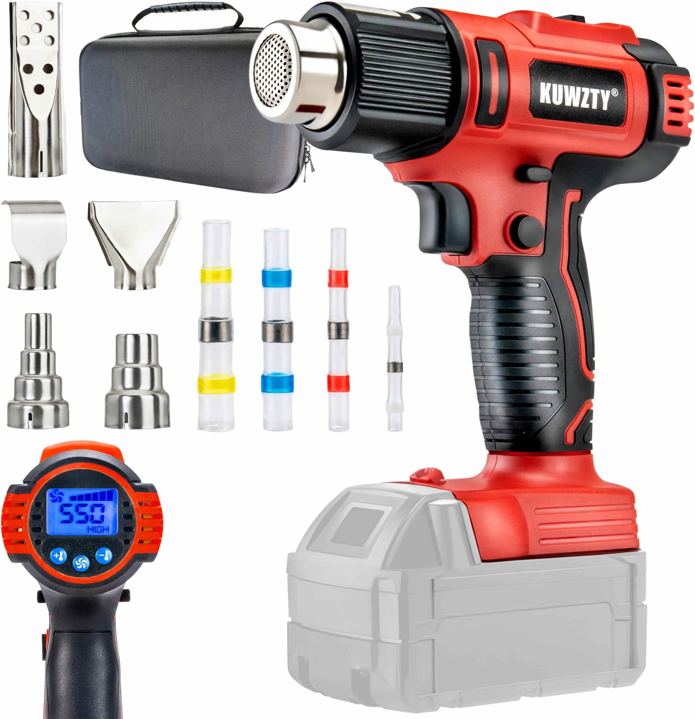 Cordless Heat Gun for Milwaukee M18 Battery,with LCD Digital Display, 2-Temp Setting Max 1022°F(550°C),Heat Gun for Shrink Wrapping, Tube Bending,Resin(Tool Only, NO Battery)