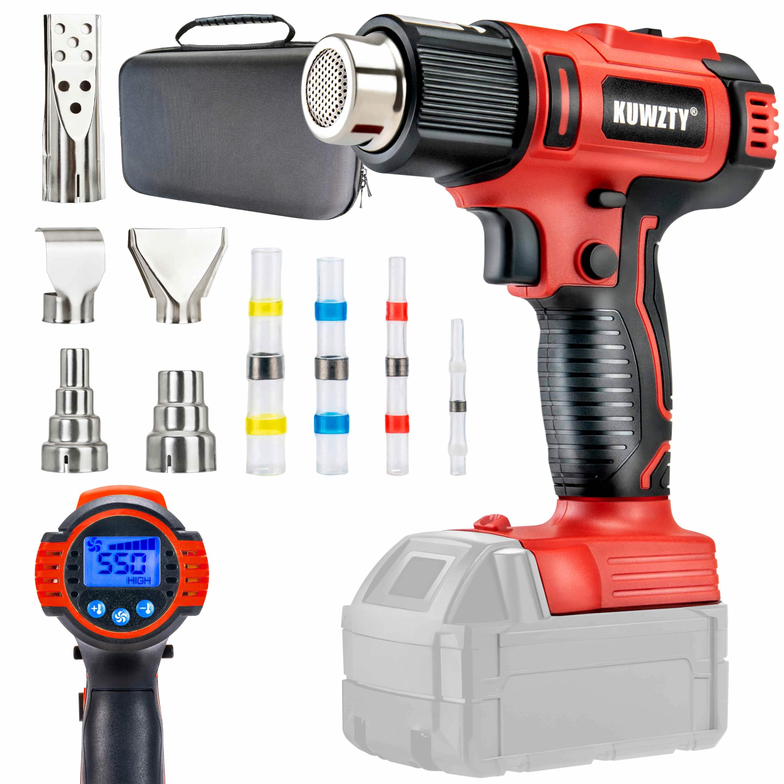 KUWZTY Cordless Heat Gun for Milwaukee M18 Battery,with LCD Digital Display, 2-Temp Setting Max 1022°F(550°C),Heat Gun for Shrink Wrapping, Tube