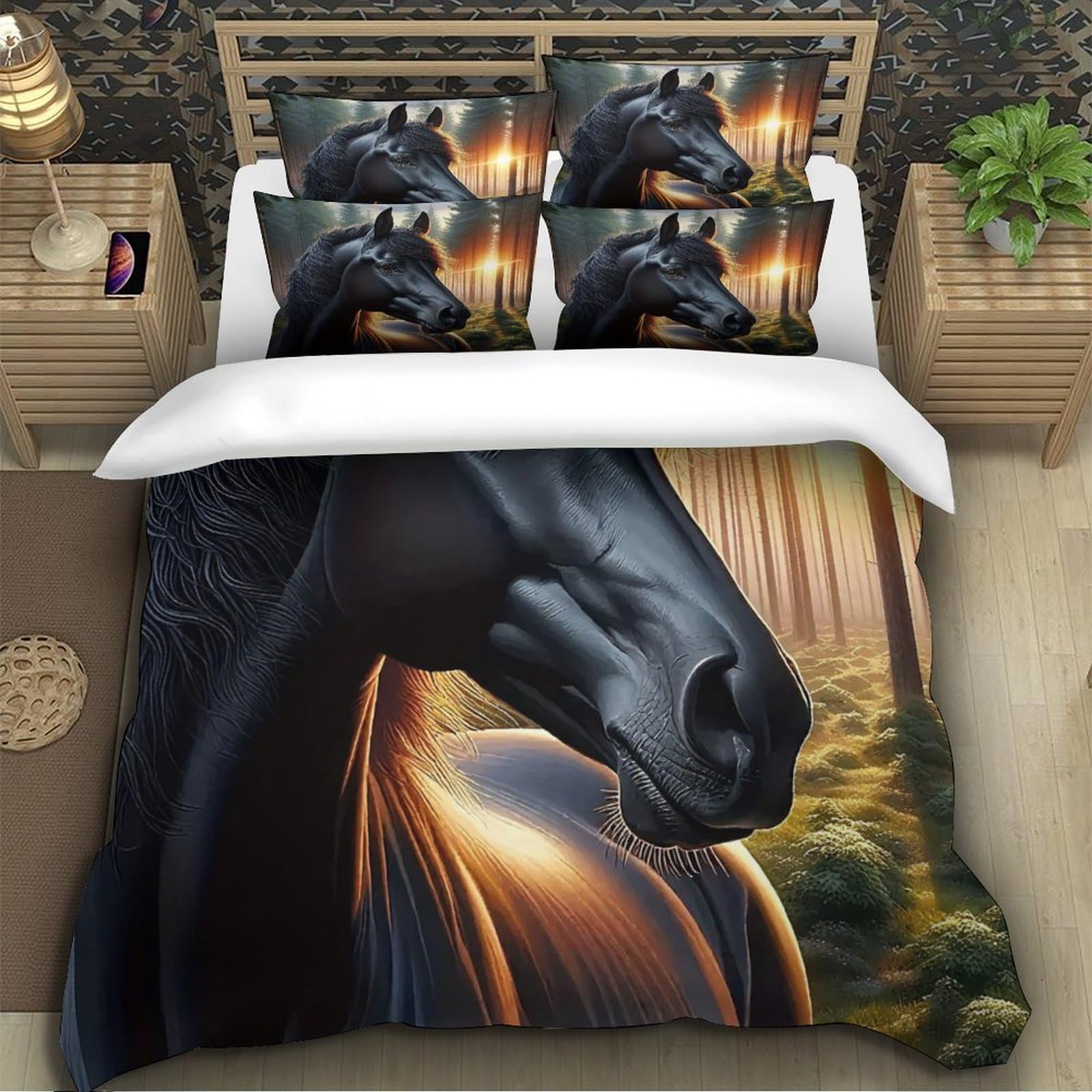 Housse de couette cheval grand format pour lit 2 personnes facile à border