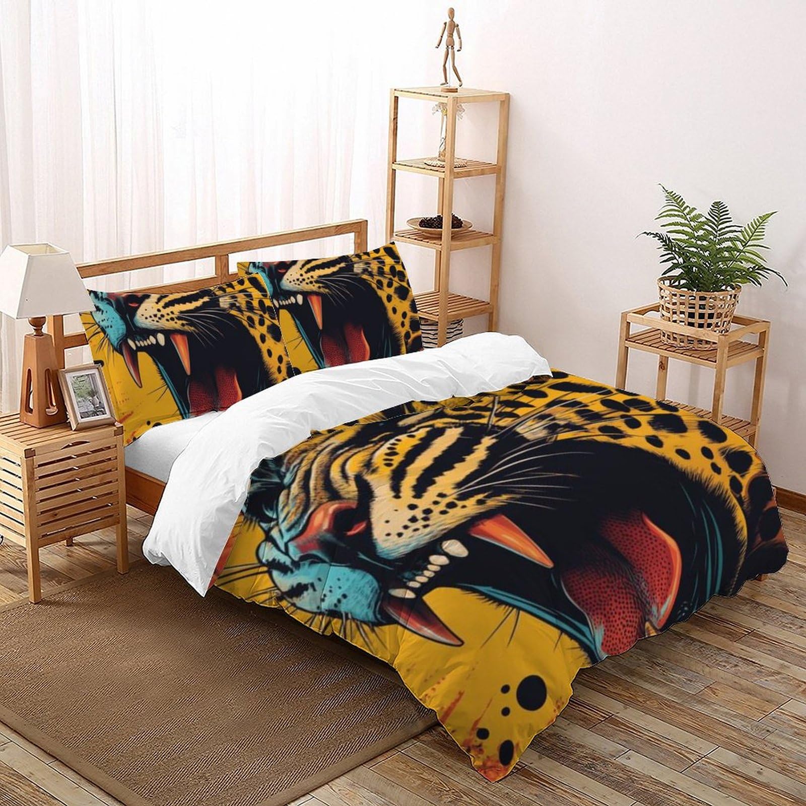 Housse de couette garçon guépard 3D 200x200cm en microfibre
