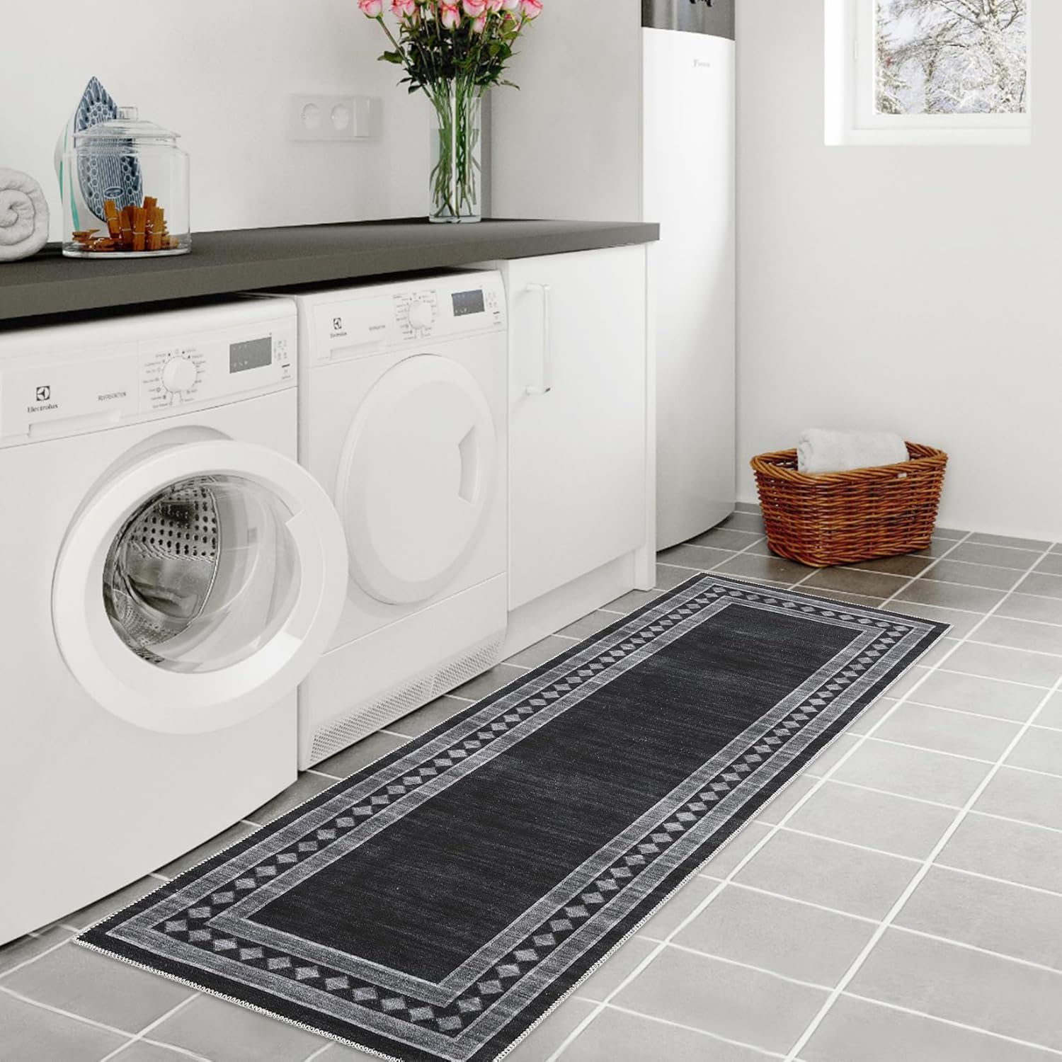 Washable Area Rugs for Living Room Modern Solid Bordered Soft Geometric Carpet - Picture 24 of 108