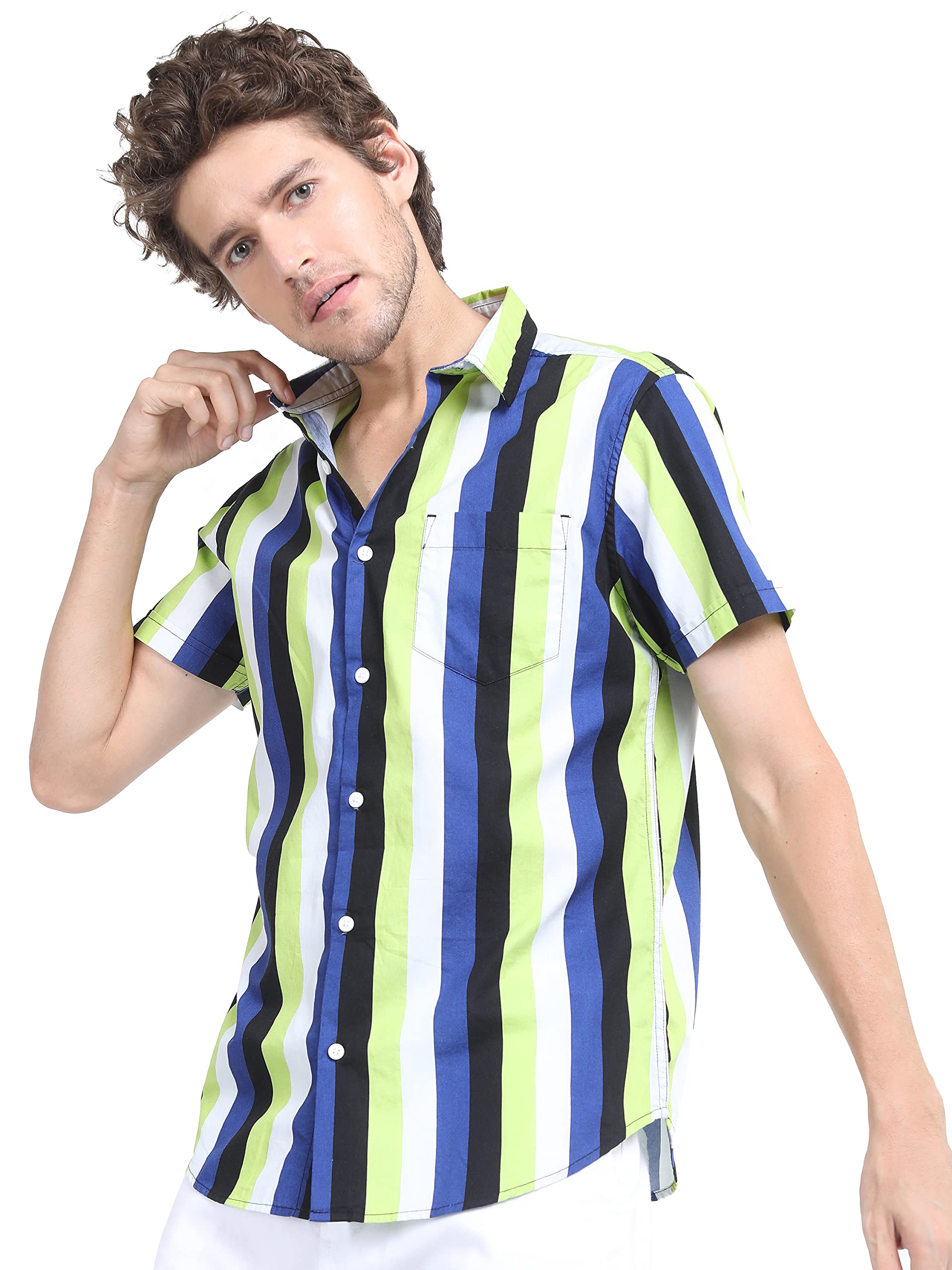 Ketch Men Cotton Slim Fit Striped Half Sleeve Shirt in neutral