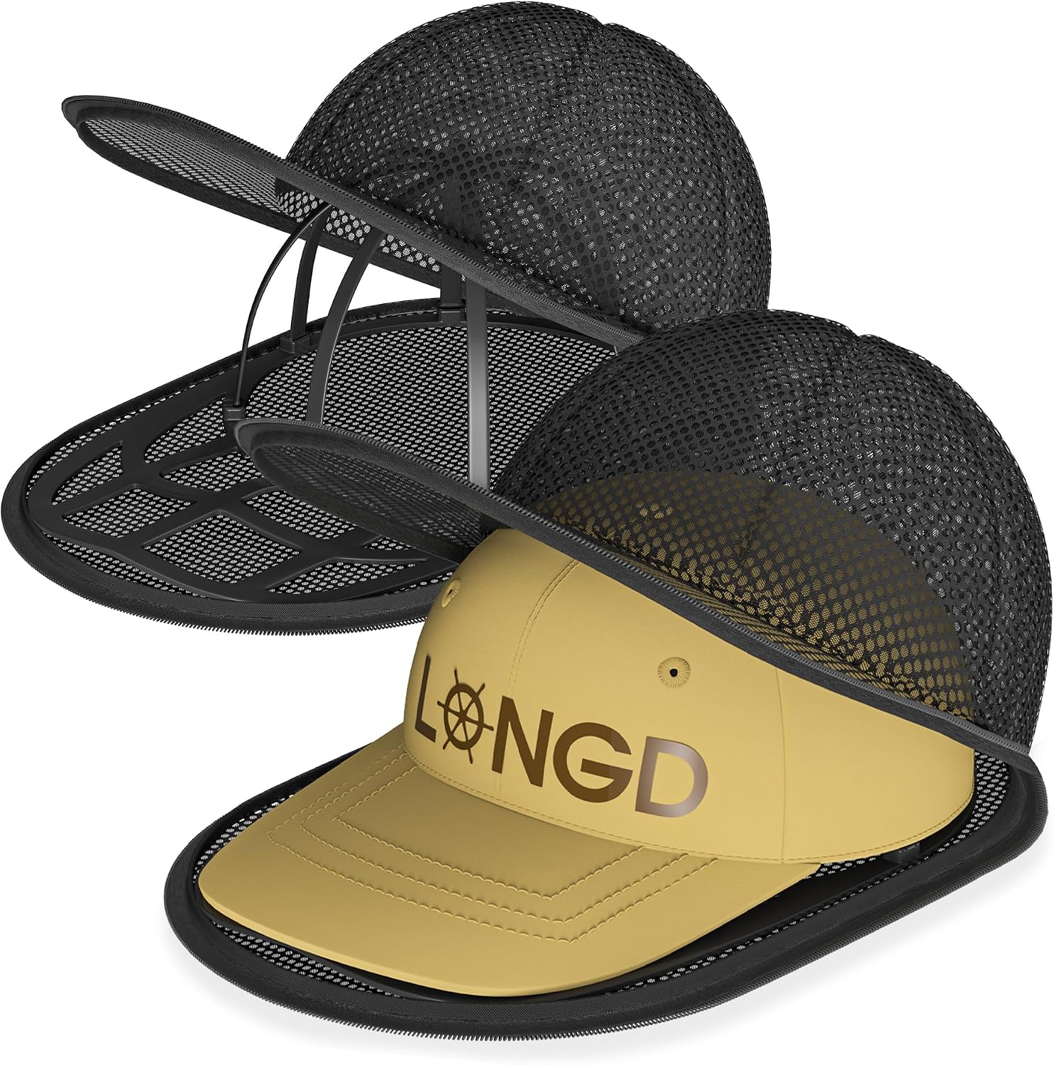 LONGD Hat Washer Cage with Snap Lock - Machine/Dryer Safe Compact Hat Cleaner for Baseball Caps & Storage