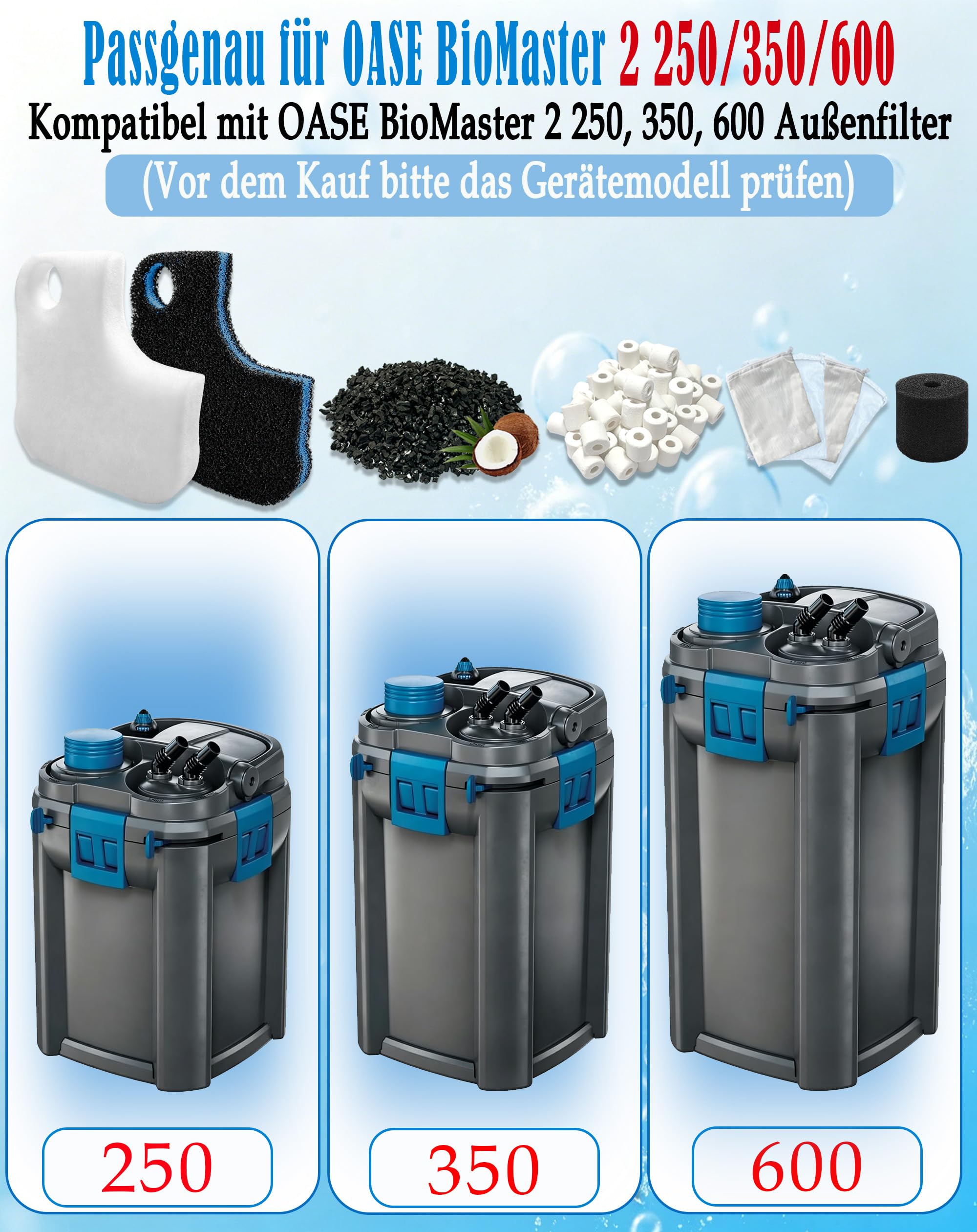 Lot de 22 supports filtrants compatibles avec OASE 94689 BioMaster² Thermo 250/350/600 Filtre extérieur pour aquariums d'eau douce et d'eau de mer