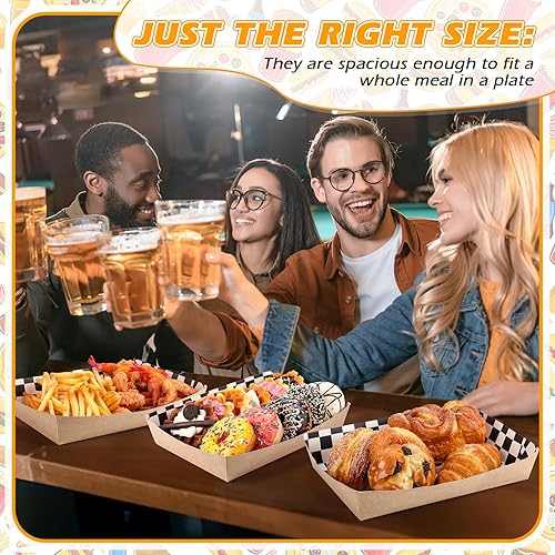 Miniatura 5 de Norme 60 Pcs Disposable Black White Checkered Paper Food Trays 5 lb Heavy Duty Kraft Paper Food Serving Boats 10.2 x 7.1 x 2 Inch Nacho Taco Hot Dog