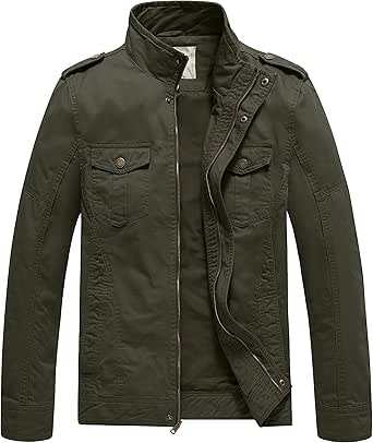 WenVen Men's Casual Washed Cotton Military Jacket