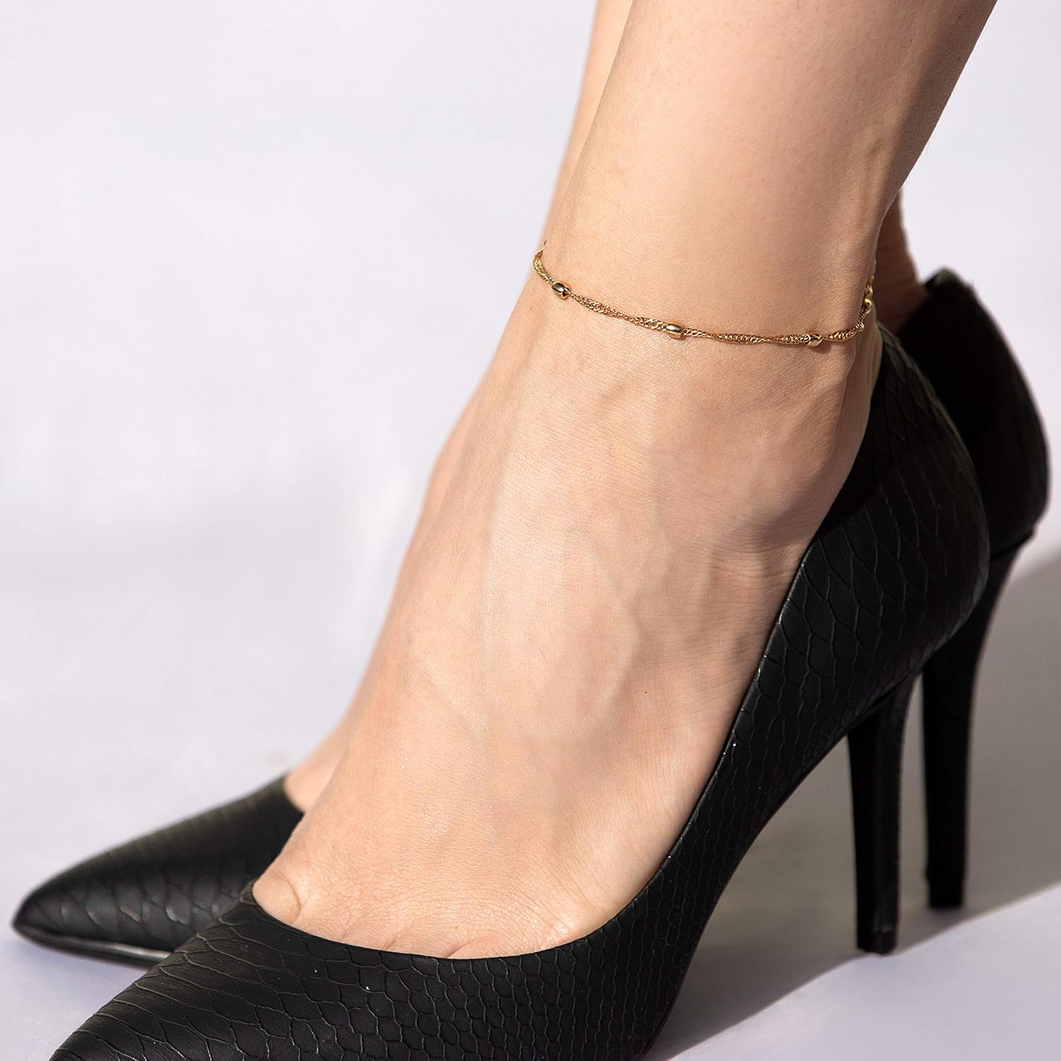 LIFETIME JEWELRY Womens Gold Anklet 24k Real Gold Plated 2mm Whisper Chain Ankle Bracelets