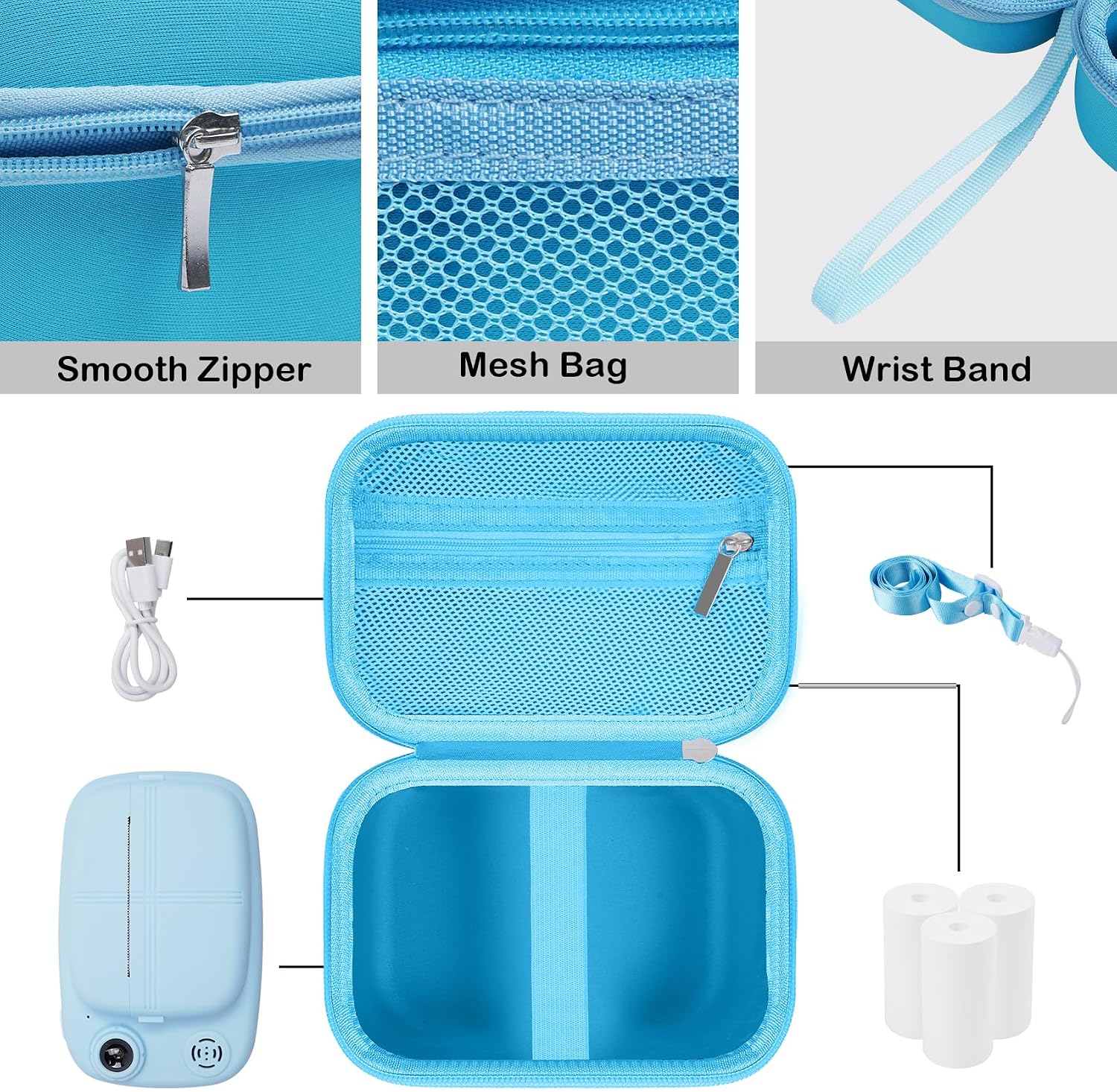 Kids Camera Case, Carrying Bag with Inner Pocket Compatible for Kids Instant Digital Camera Storage Cameras & Print Paper Camera Cases Birthday Gifts for Girls and Boys Blue (Case Only) image 4