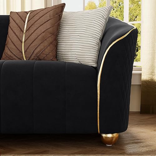 Miniatura 4 de Juego de sofá de terciopelo de 2 piezas para sala de estar, sofá moderno de 3 plazas de 85 pulgadas con patas doradas y 8 almohadas, sofá tapizado 2