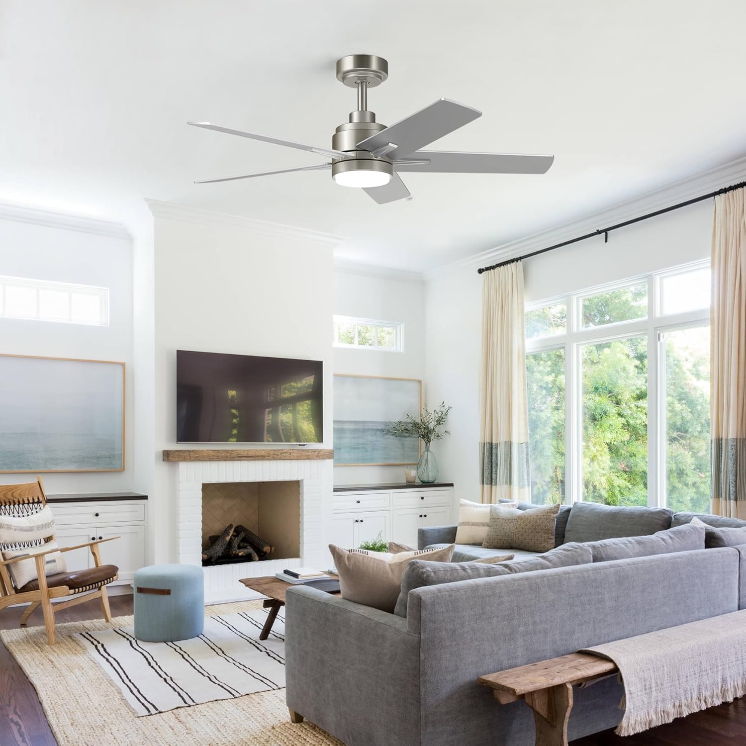 52 Inch Brushed Nickel Ceiling Fan with Light and Remote Control,Dimmable 3 Color Temperatures LED Ceiling Fan,6 Speeds Reversible DC Motor,5 Blades Modern Ceiling Fans for Indoor or Covered Outdoor - Image 8